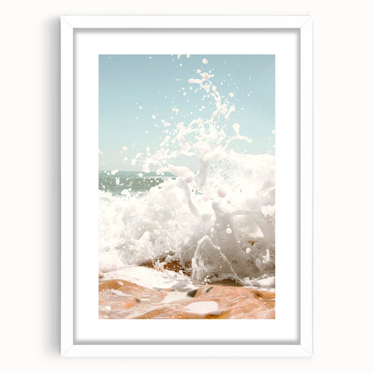 Abstract art print featuring swirling blue and white patterns on a framed canvas, suitable for bedroom or dining room decor.