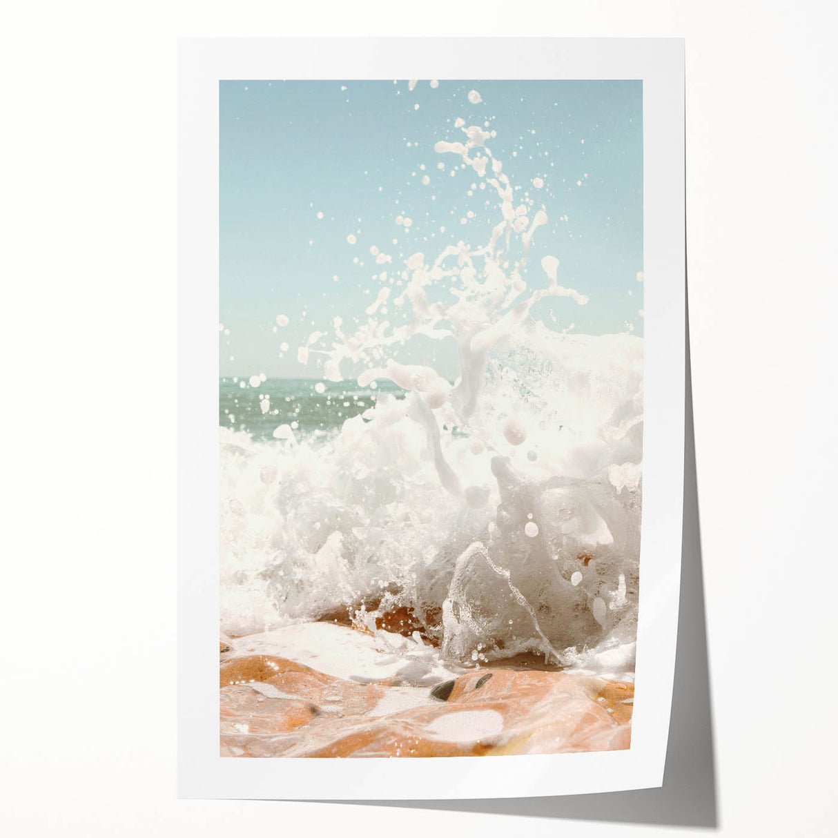 Extra large rolled canvas with a floral art design in soft pastel shades, suitable for dining room or bathroom wall decor.