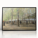 Large abstract wall art featuring swirling blue and yellow patterns on a black acrylic frame.