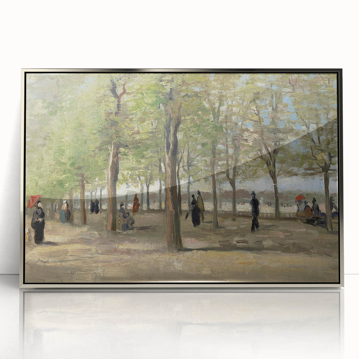 Large art print of Van Gogh-inspired painting in acrylic, featuring silver frame, ideal for modern nursery decor.