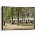 Black and white framed canvas of a vintage landscape painting, ideal for bedroom decor.