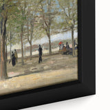 Close-up of a framed canvas featuring Van Gogh-inspired textured art with bold, colorful strokes on a black background.