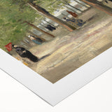 Art deco poster featuring a stylized Van Gogh portrait in bold blue and yellow tones on rolled canvas.