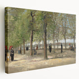 Side view of a large stretched canvas depicting Van Gogh's Starry Night with blue and yellow swirls.