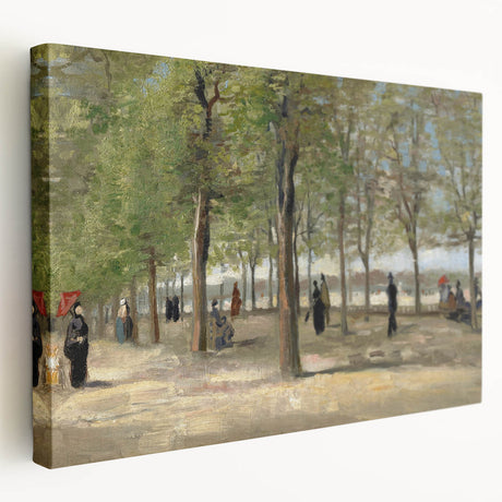 Side view of a large stretched canvas depicting Van Gogh's Starry Night with blue and yellow swirls.