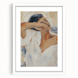 Abstract figurative art framed in a white mat, showcasing vibrant colors and intricate shapes, perfect for modern home decor or art enthusiasts.