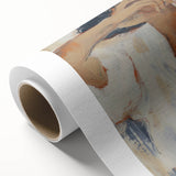 Abstract figurative rolled canvas artwork showcasing vibrant colors and dynamic shapes, ideal for contemporary home decor, packaged securely in a protective tube.