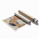 Abstract figurative art print showcasing vibrant colors and dynamic shapes, rolled and ready for display, emphasizing modern artistic expression and creativity.