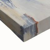 Close-up of an abstract figurative stretched canvas artwork showcasing vibrant colors and intricate patterns, emphasizing its textured surface and artistic details. This captivating piece is perfect for adding a modern touch to any art collection or home decor.