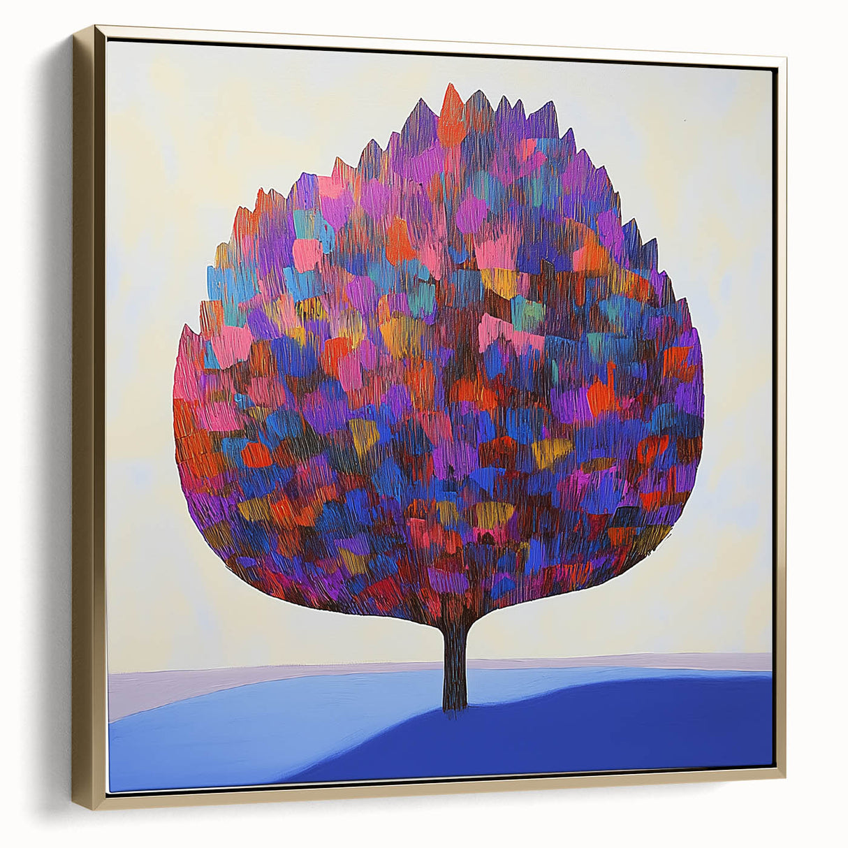 Framed canvas artwork showcasing a vibrant abstract floral design in silver and gold tones, elegantly displayed against a neutral background, perfect for modern decor.