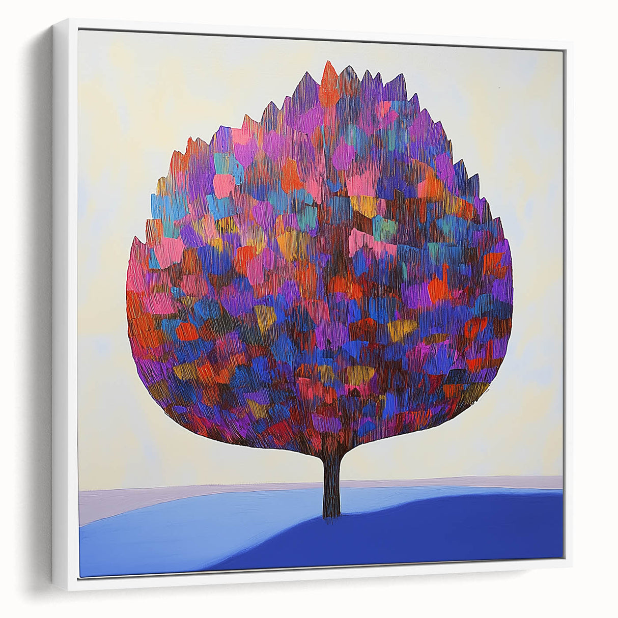 Abstract floral design in a framed canvas, showcasing vibrant colors and intricate patterns against a white background, perfect for modern home decor accents.