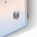 Close-up view of an abstract landscape artwork on acrylic glass, showcasing vivid colors and fluid patterns that evoke a sense of tranquility and modern elegance.