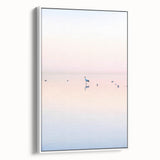 Framed abstract landscape canvas art with a white border, showcasing vibrant colors and fluid shapes, ideal for modern decor in living spaces or offices.