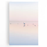 Abstract landscape stretched canvas artwork showcasing vibrant colors of blue, green, and gold. Ideal for modern home decor, adding a serene touch to any room.