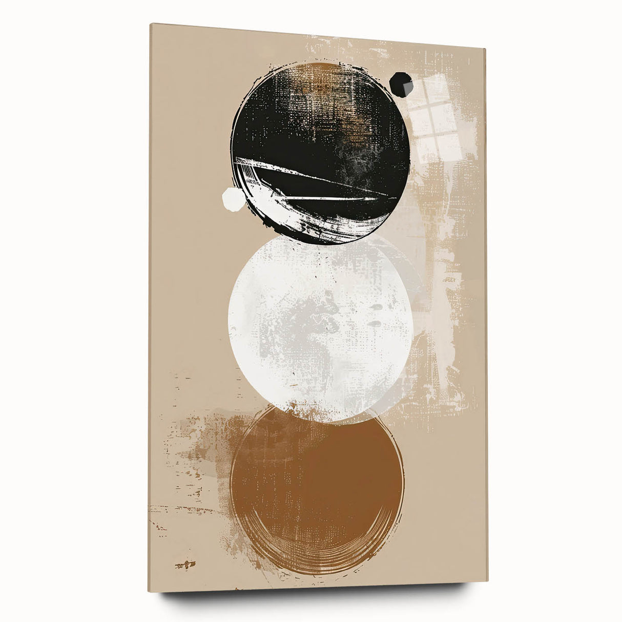 Abstract minimalist wall art displayed in a side view, featuring sleek acrylic glass and a vibrant color palette, perfect for modern home decor.