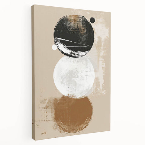 Abstract minimalist wall art canvas in shades of blue and beige, displayed in a side view that highlights its sleek design and stretched edges, perfect for modern decor.