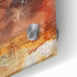 Large abstract wall art depicting autumn trees in vibrant orange and red hues on acrylic glass.