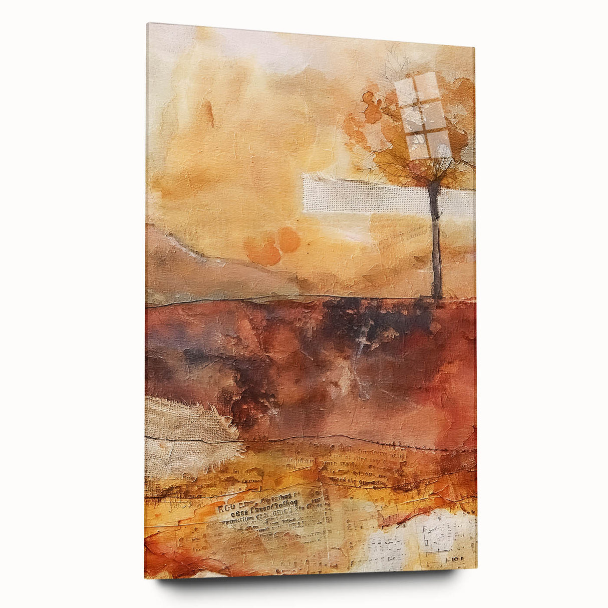 Large abstract wall art in mid-century modernist style, featuring autumnal shades on acrylic glass.