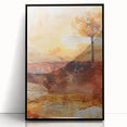 Large abstract wall art featuring autumnal colors on a black framed acrylic, ideal for modern living room decor.