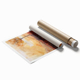 Extra large rolled print depicting autumnal floral art in warm orange and brown tones.