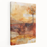 Autumn-themed abstract painting on stretched canvas, featuring warm orange and red tones, ideal for kitchen wall art.
