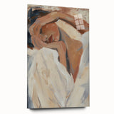 Abstract figurative acrylic art piece displayed in a glass frame, showcasing vibrant colors and dynamic shapes, ideal for modern home decor or artistic inspiration.