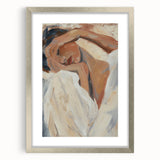 Abstract figurative art frame with a silver mat, showcasing a modern design that enhances home decor, perfect for adding a contemporary touch to any space.