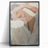 Framed abstract figurative artwork in black acrylic, showcasing dynamic shapes and bold contrasts, ideal for modern home decor. Perfect for adding a touch of sophistication to any living space.