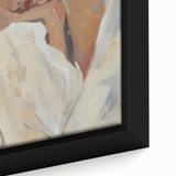 Close-up of a framed abstract figurative canvas art piece, showcasing vibrant colors and intricate textures, perfect for modern home decor. Ideal for art enthusiasts seeking unique wall decor.