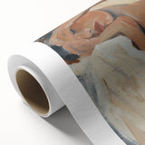 Abstract figurative rolled canvas artwork showcasing vibrant colors and dynamic shapes, perfect for modern decor, presented in a protective cardboard tube.