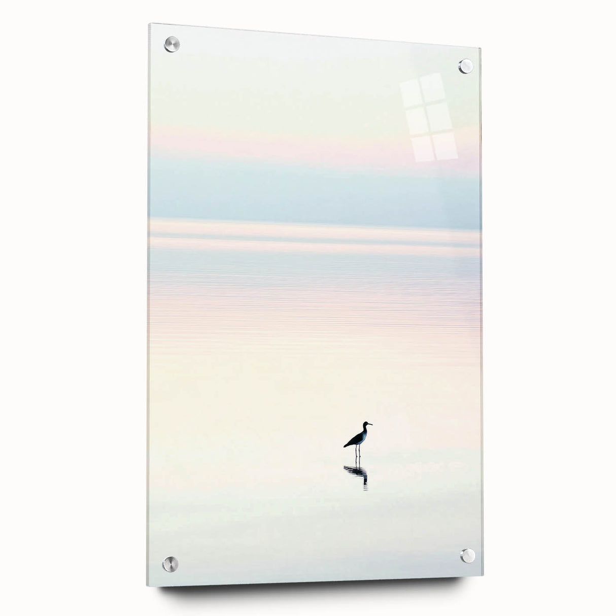 Abstract landscape design in vibrant colors, crafted on acrylic glass, showcasing a side view with decorative pins for wall mounting. This unique artwork adds a modern touch to any interior decor.