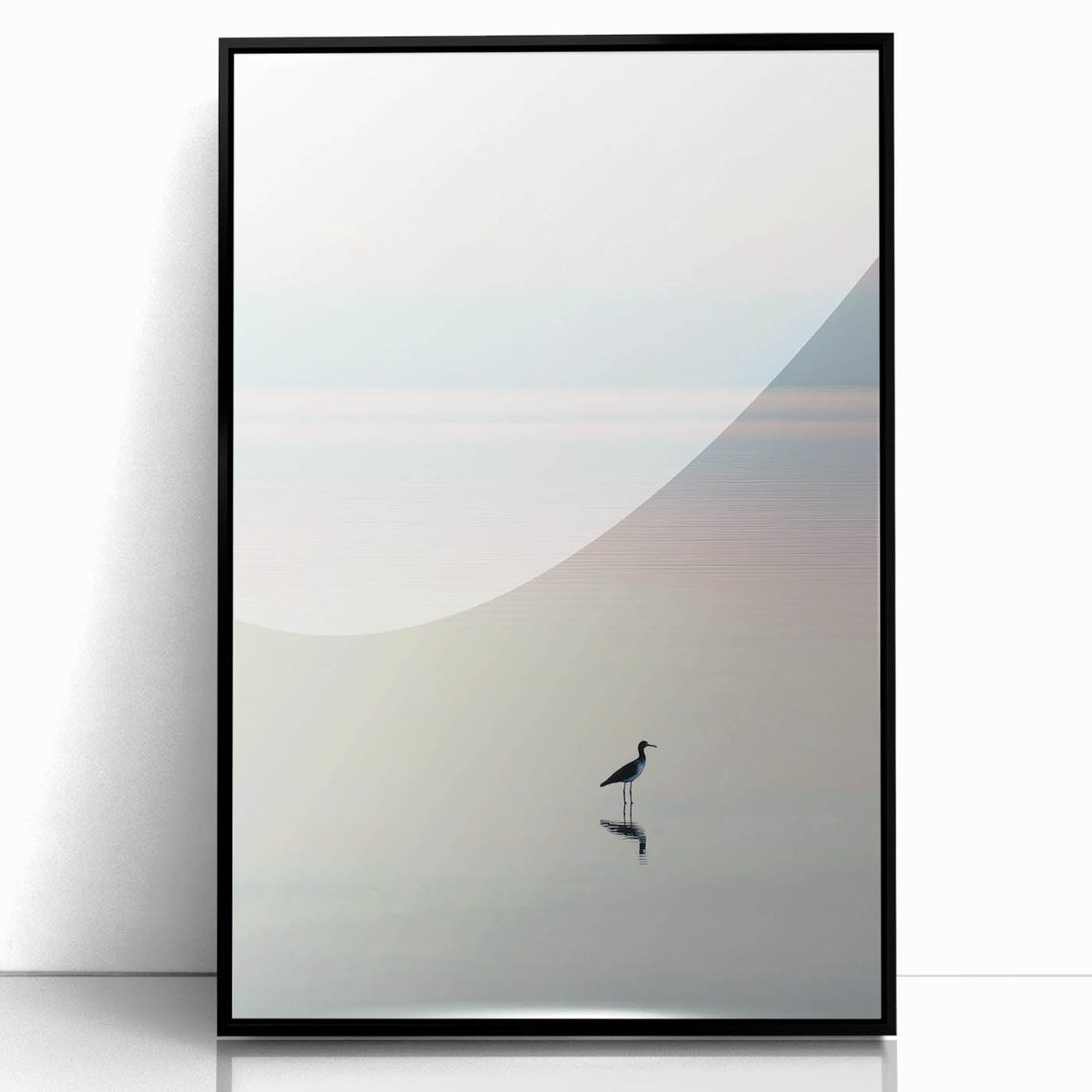 Framed acrylic artwork showcasing an abstract landscape design with vibrant colors and dynamic shapes, set against a sleek black frame, ideal for modern decor.