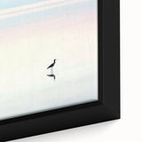 Close-up of a framed abstract landscape canvas featuring vibrant greens and blues, showcasing a modern artistic interpretation of nature, perfect for home decor.