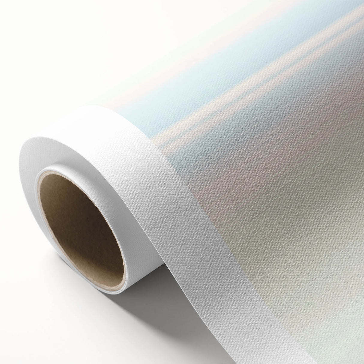 Abstract landscape artwork on rolled canvas, showcasing vibrant blues and earthy tones, elegantly packaged in a protective cardboard tube for display or gifting.
