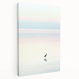 Abstract landscape stretched canvas artwork showcasing vibrant colors of blue, green, and gold, featuring a serene nature scene with layered textures and soft curves, perfect for modern home decor.