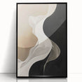 Framed abstract minimalist wall art with a sleek black frame, featuring soft tones and geometric shapes, ideal for modern home decor or office settings.