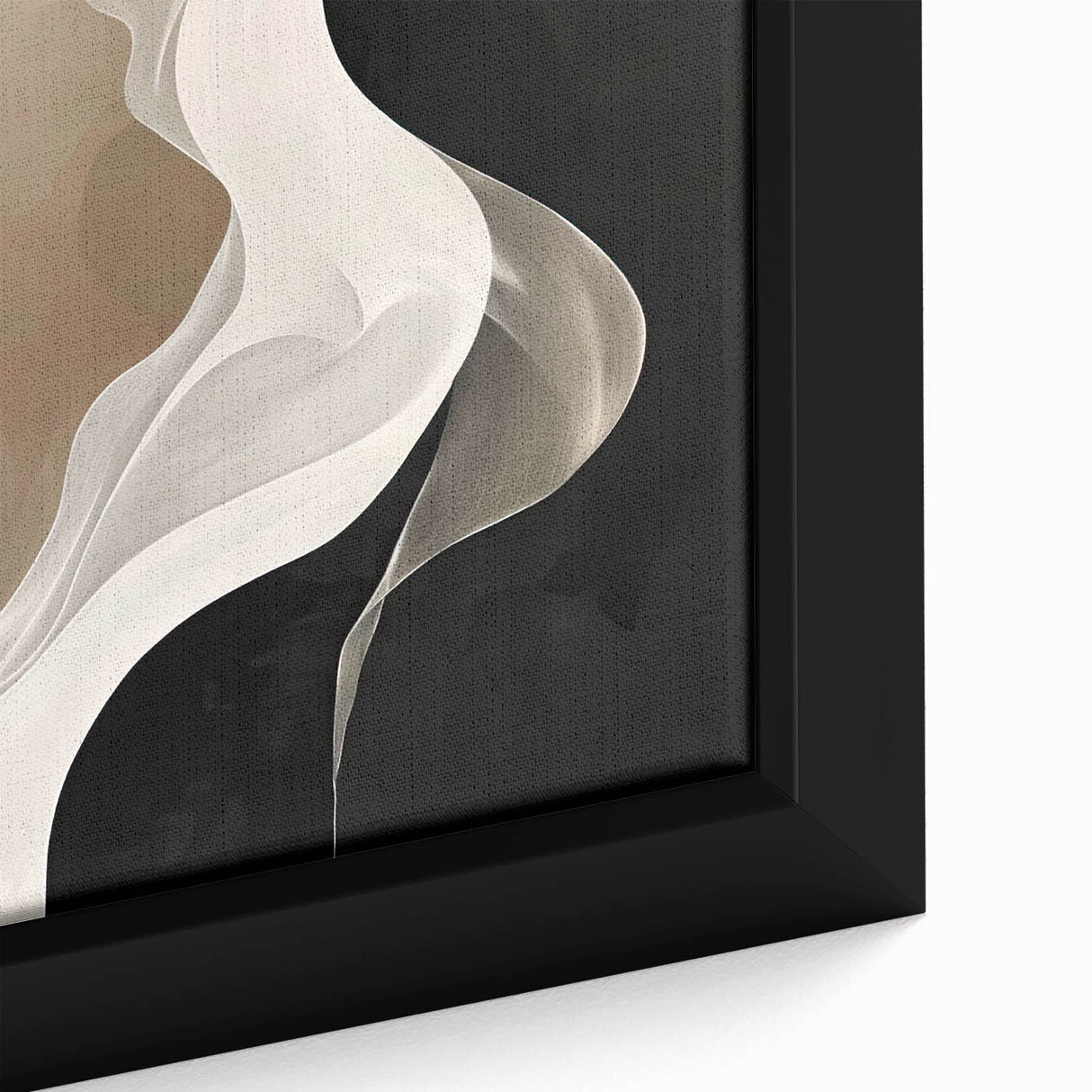 Abstract minimalist wall art featuring soft pastel colors and geometric shapes, elegantly framed and showcasing a close-up view of the textured canvas surface. Ideal for modern home decor.
