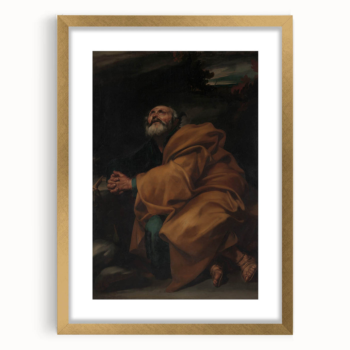 Baroque Prayer Scene: Historical Art Print with Dramatic Emotion