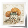 Extra large wall art of autumnal trees in muted orange and brown tones, printed on glossy photo paper.