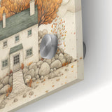 Large abstract wall art depicting autumn foliage in red and orange hues on acrylic glass.