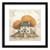 Extra large abstract art print depicting colorful, textured fall scenery on a black framed canvas.