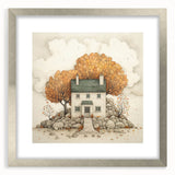 Textured abstract art print depicting autumnal hues on a framed canvas, ideal for bedroom wall decor.