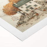 Art deco poster depicting an autumnal scene with rich orange and brown tones on rolled canvas, suited for dining room decor.