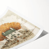 Extra large wall art featuring line art flowers in muted autumn colors on a rolled canvas.