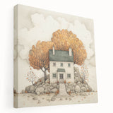 Large canvas print featuring a detailed autumnal forest scene in warm orange and red tones, ideal for kitchen wall art.