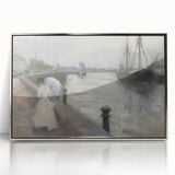 Abstract figurative art piece in a silver frame showcasing vibrant colors and dynamic shapes, ideal for modern decor, enhancing any room's aesthetic appeal.