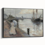 Framed abstract figurative canvas art with a sleek black frame, showcasing vibrant colors and dynamic shapes, perfect for modern home decor.