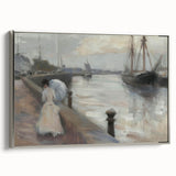 Framed canvas artwork showcasing an abstract figurative design with silver accents, viewed from the side. Perfect for modern home decor and art enthusiasts.