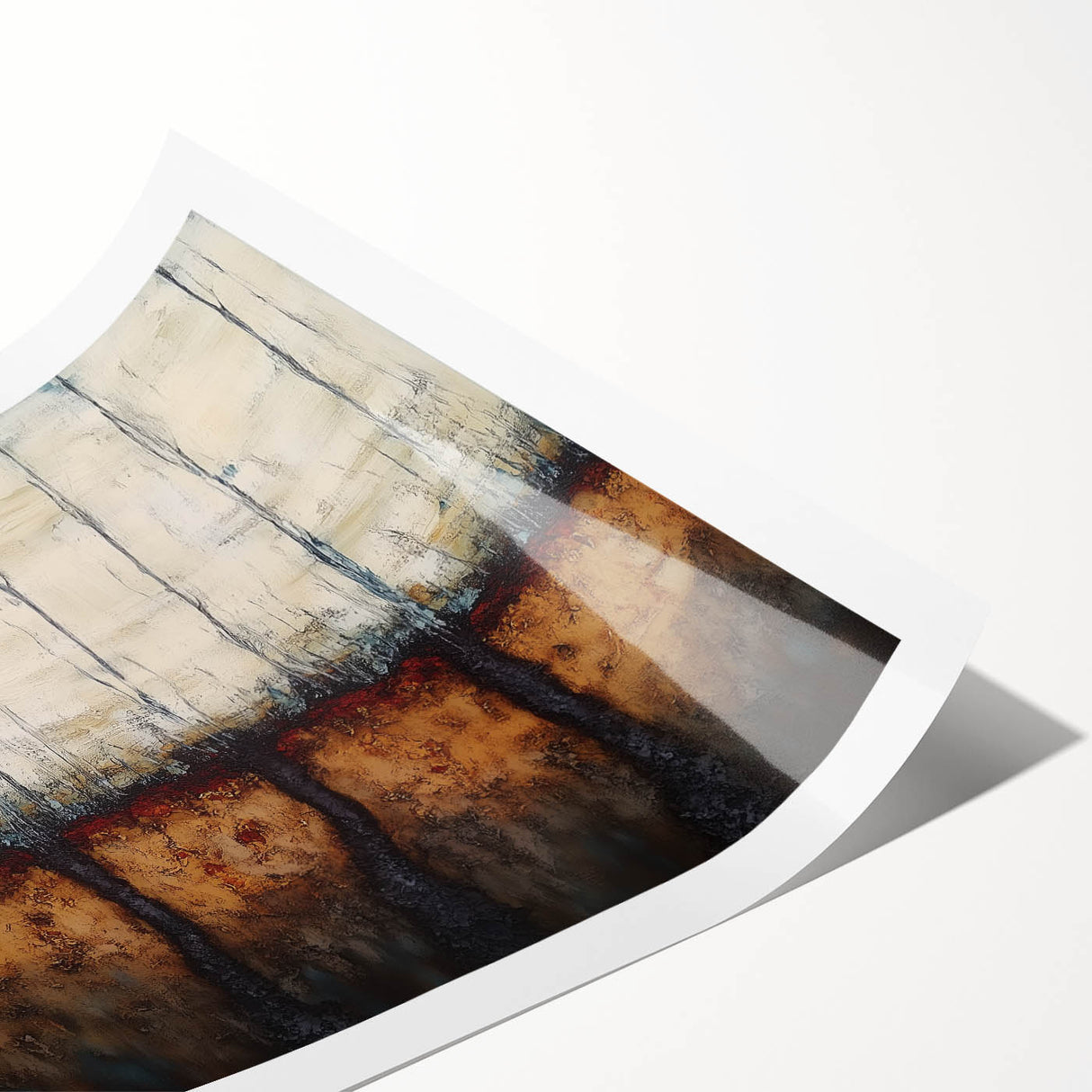 Vibrant rolled print showcasing abstract floral design with rich colors and intricate patterns, perfect for modern home decor, packaged securely in a cardboard tube.