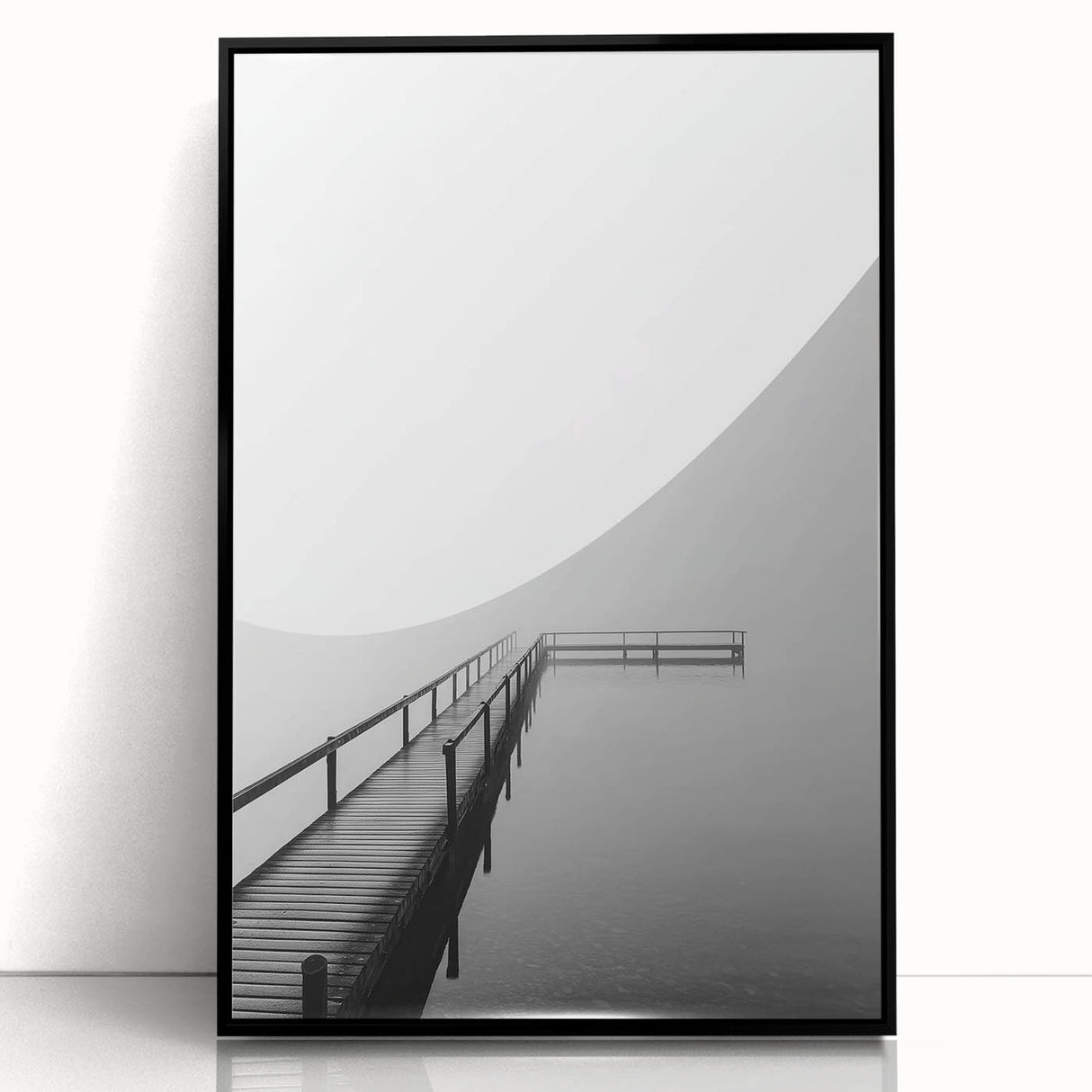 Framed acrylic artwork displaying an abstract landscape in vibrant hues of blue and green, set against a sleek black frame, ideal for modern home decor.